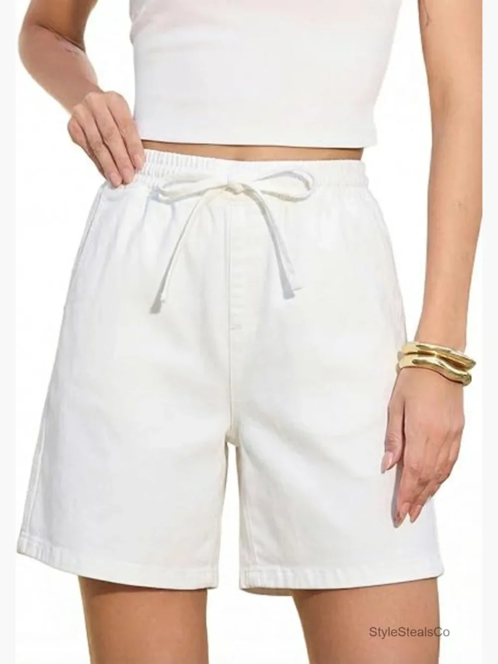 High Waisted Jean Shorts Stretchy Drawstring Elastic Waist Baggy Denim Shorts